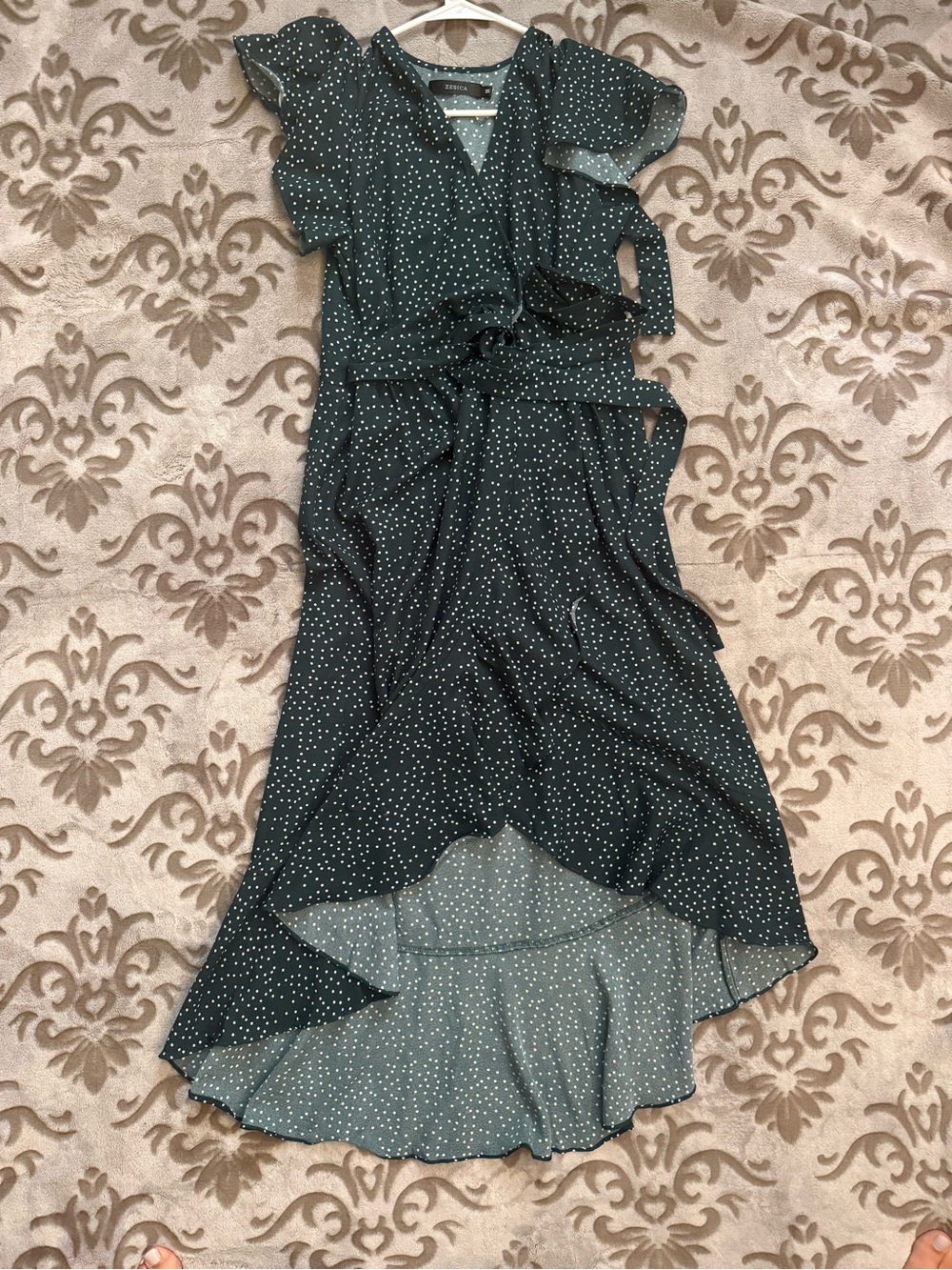Green Polka Dot High-Low Wrap Dress - Picture 3 of 3